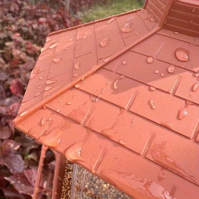 large capacity outdoor hanging bird feeder set automatic food dispenser rainproof and waterproof hexagonal   design sparrow feeding house with hanging rope garden decor bird feeding courtyard decor Product details 6