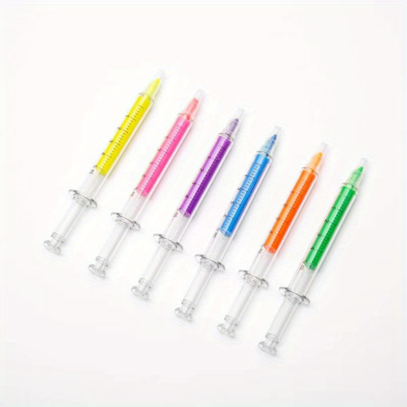 6pcs Creative Syringe Shaped Fluorescent Pen Syringe Needle Shaped Color Pen For Office School Marking Writing Tools, Back To School, School Supplies, , Marking, Stationery, Writing Pen, Color Marking