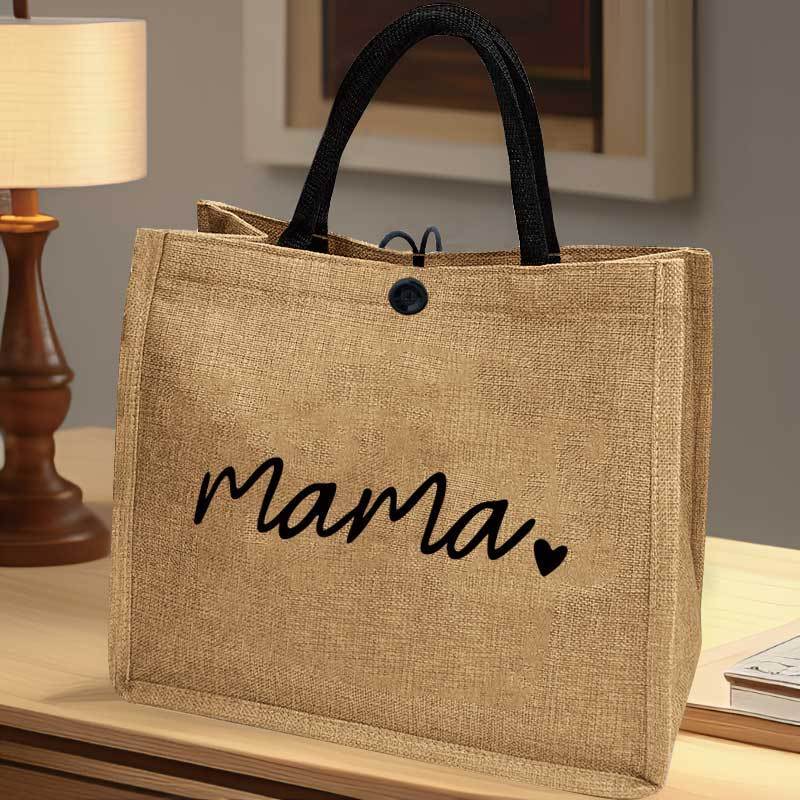 

Burlap Tote Bag, "mama" & "gigi" Custom Print, Large Capacity Shoulder Bag For Commuting, School, Shopping, Casual Women's Handbag