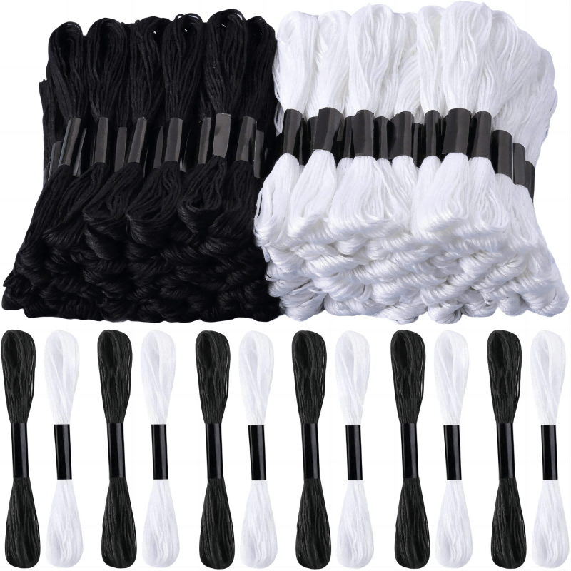 

12/24 Bundles Of High Quality Black And White Embroidery Thread, Polyester Stitch Thread, Sewing Thread, Diy Craft Thread, Handmade Embroidery Art Set