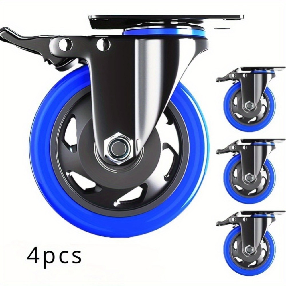Image of 5-inch Casters With Safety Double Locks, Set Of 4 Heavy-duty Casters, Industrial Rotating Blue Casters 2400lbs, Wheels For Carts And Furniture