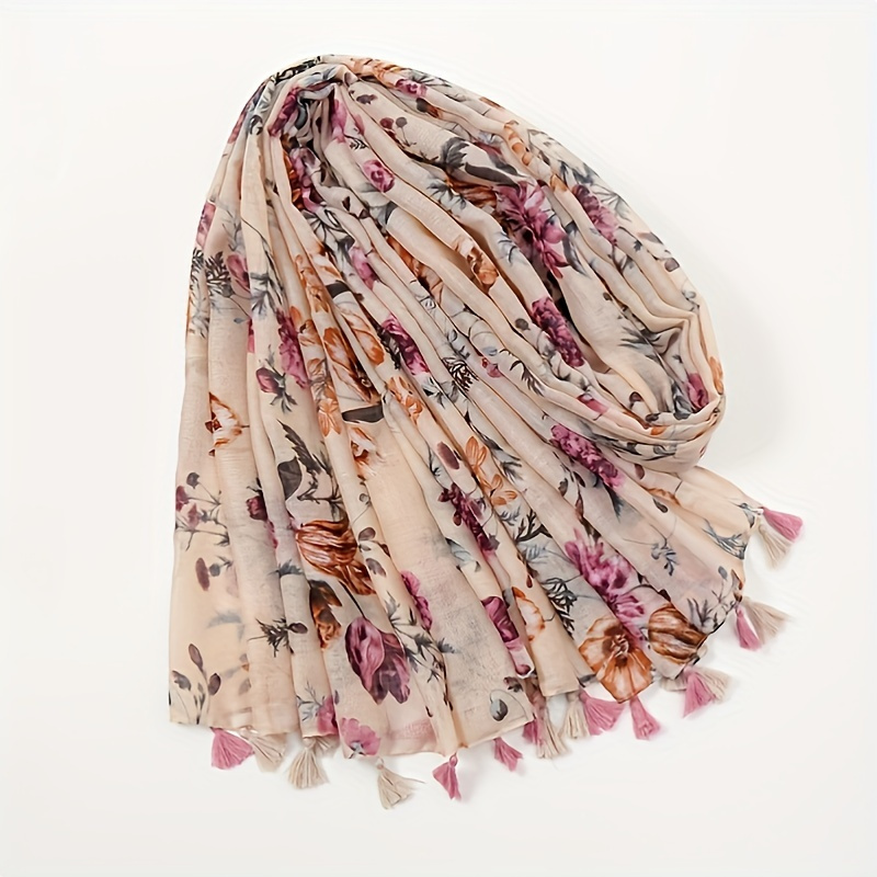 

Floral Tassel Shawl Scarf Print Soft Headband Lightweight Neck Scarfs Vintage Wrap