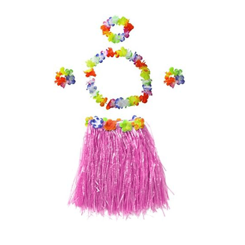 

5-piece Purple Hula Dancer Costume Set - Elastic Grass Skirts With Flowers, Ideal For Tropical Birthday Parties & Holiday Decorations
