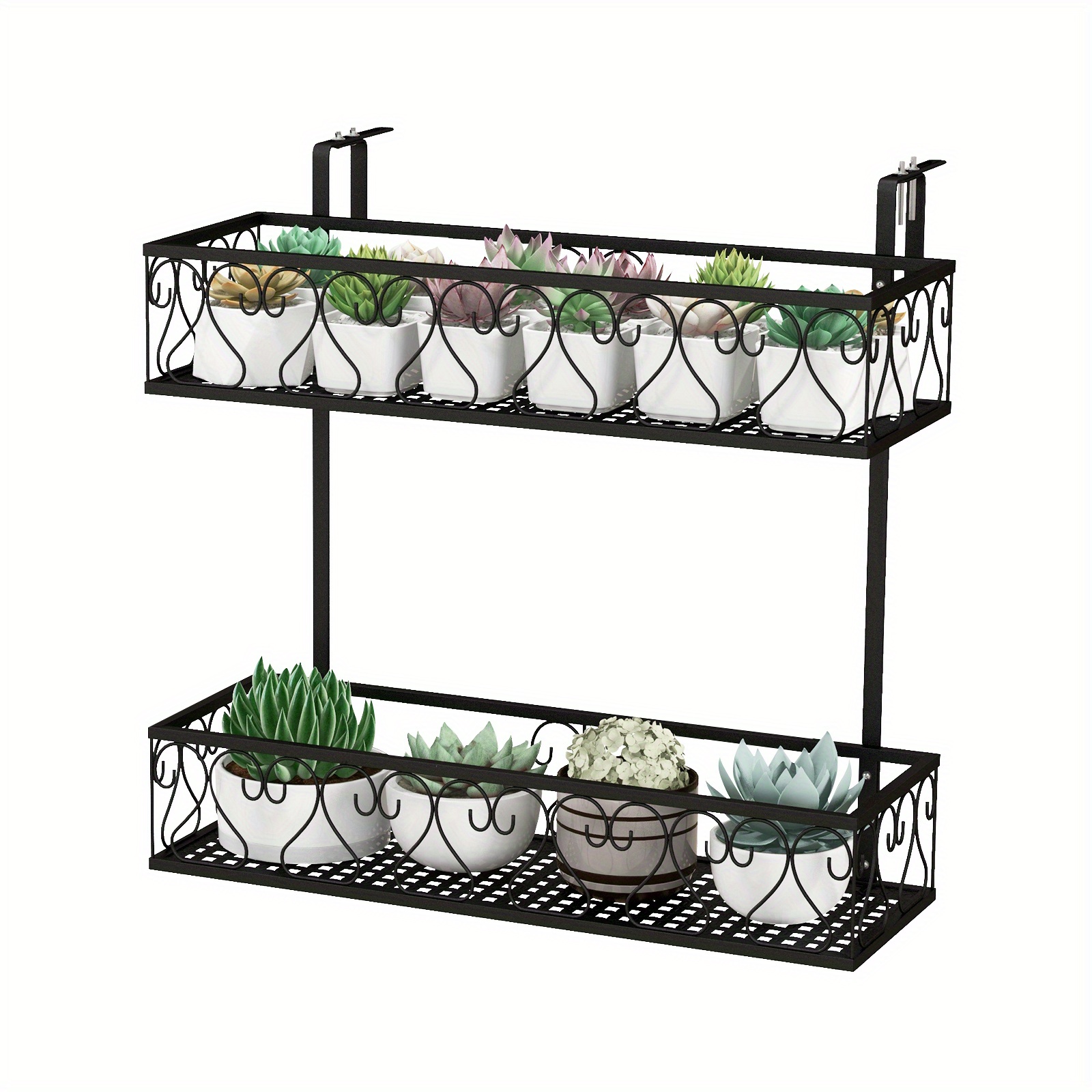 

Goplus 2-tier Flower Pot Holder Balcony Hanging Rack Railing Shelf w/adjustable Hooks