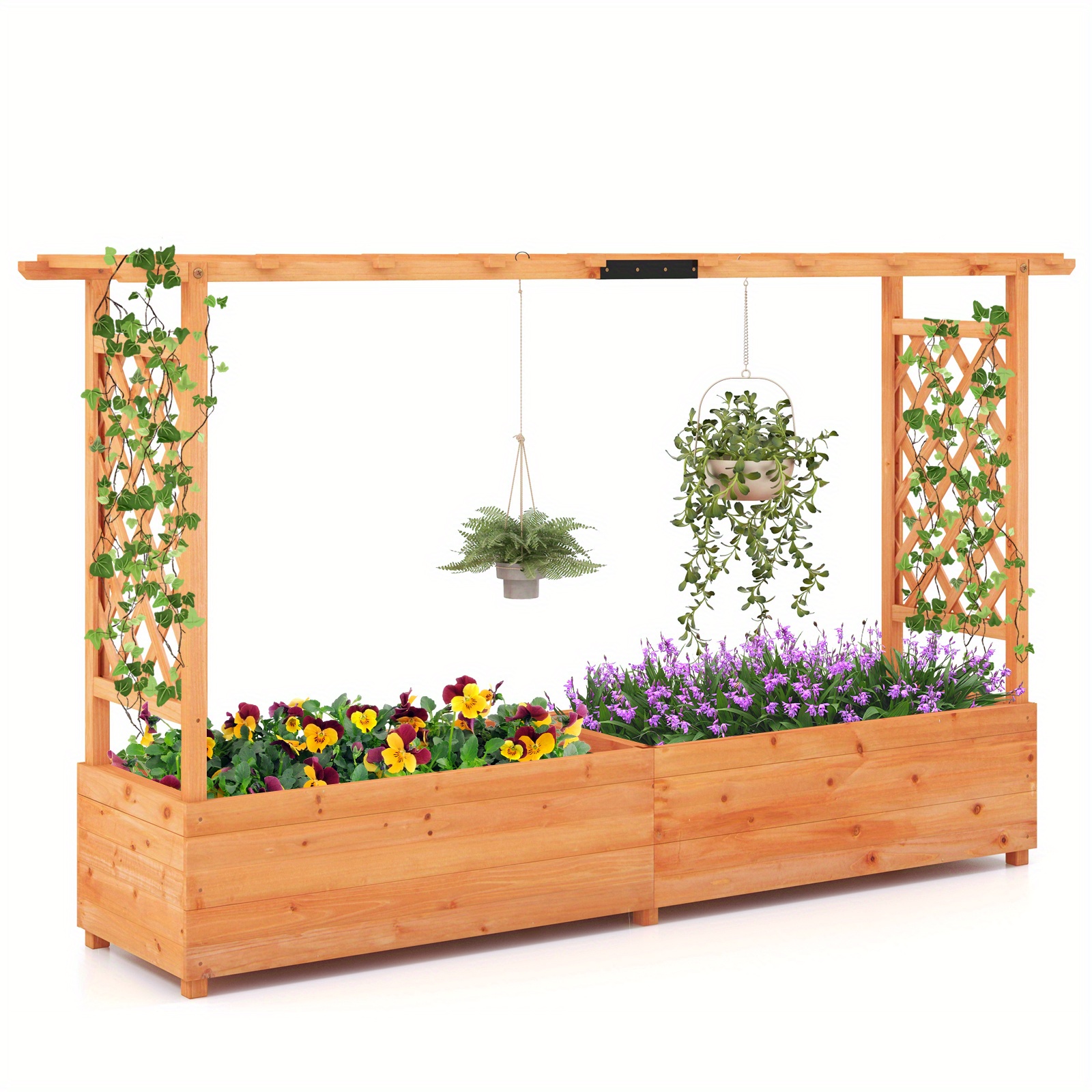 

Goplus Raised Garden Bed W/ Trellis Hanging Roof Planter Box Drainage Holes For Patio Christmas Gift