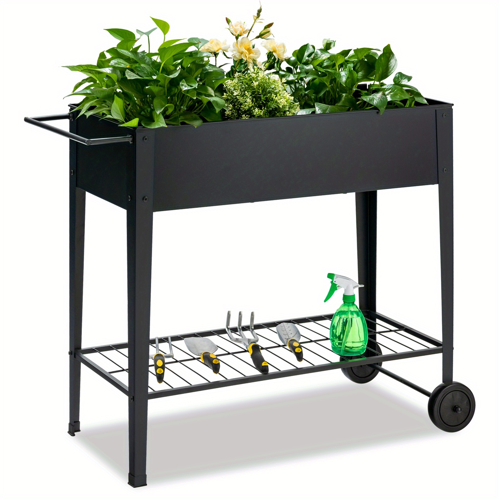 

Goplus Raised Garden Bed Elevated Planter Box On Wheels Steel Planter W/shelf