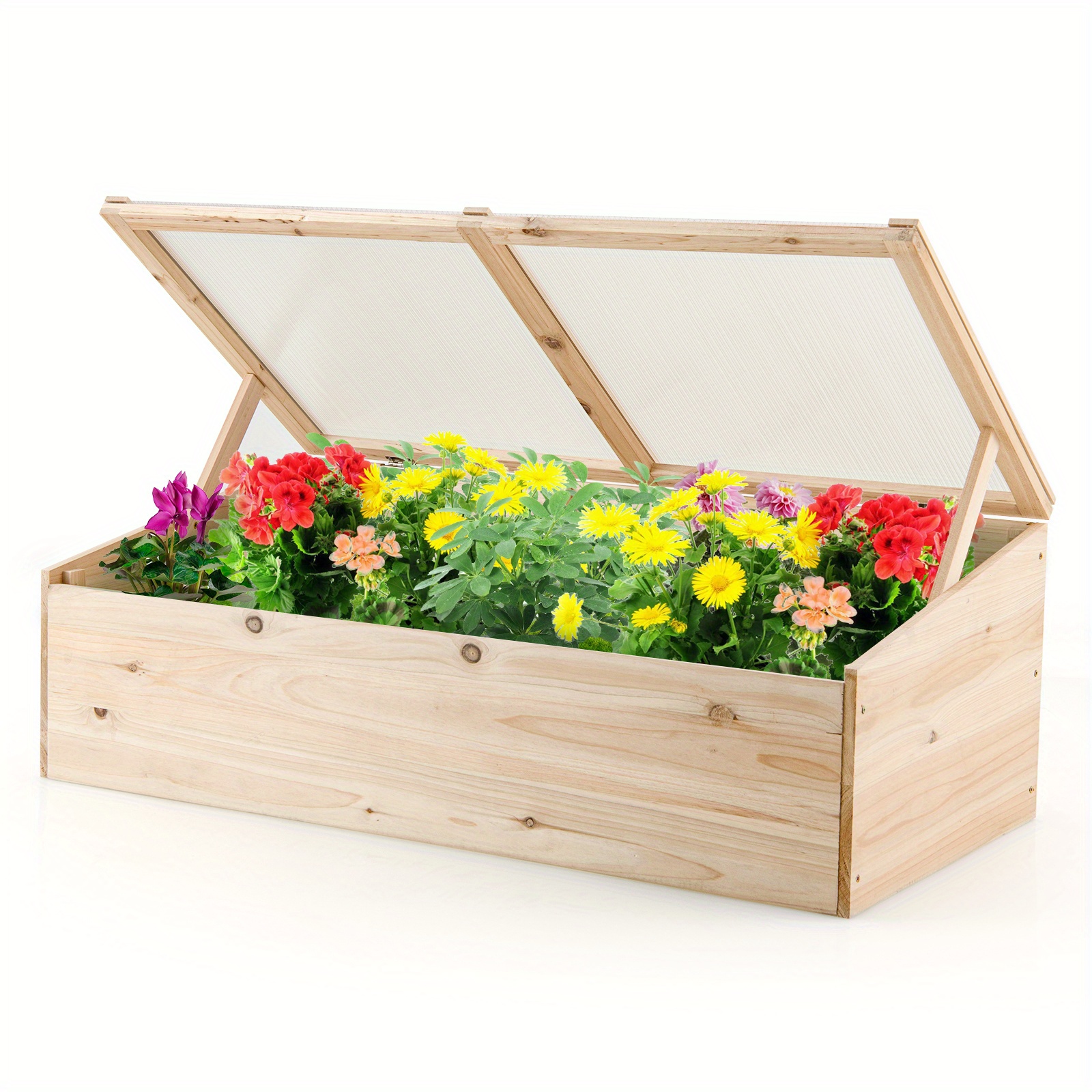 

Goplus Wooden Cold Frame Greenhouse Flower Planter Raised Plants Bed Protection