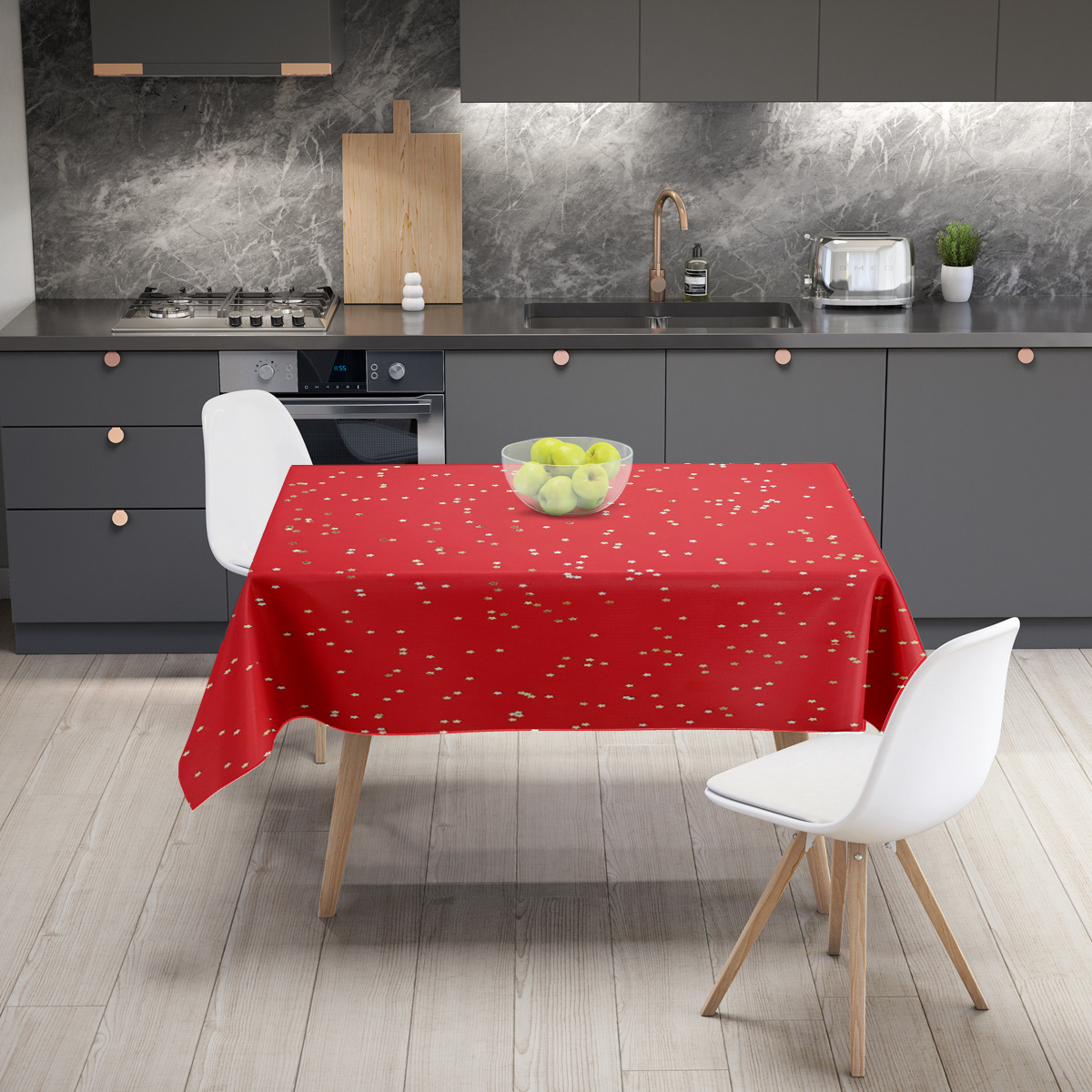 

Waterproof Polyester Tablecloth With Red Pattern, Machine Woven, Stain Resistant, Rectangle Shape, Ideal For Kitchen, Dining, Parties, And Patio - Indoor/outdoor Use