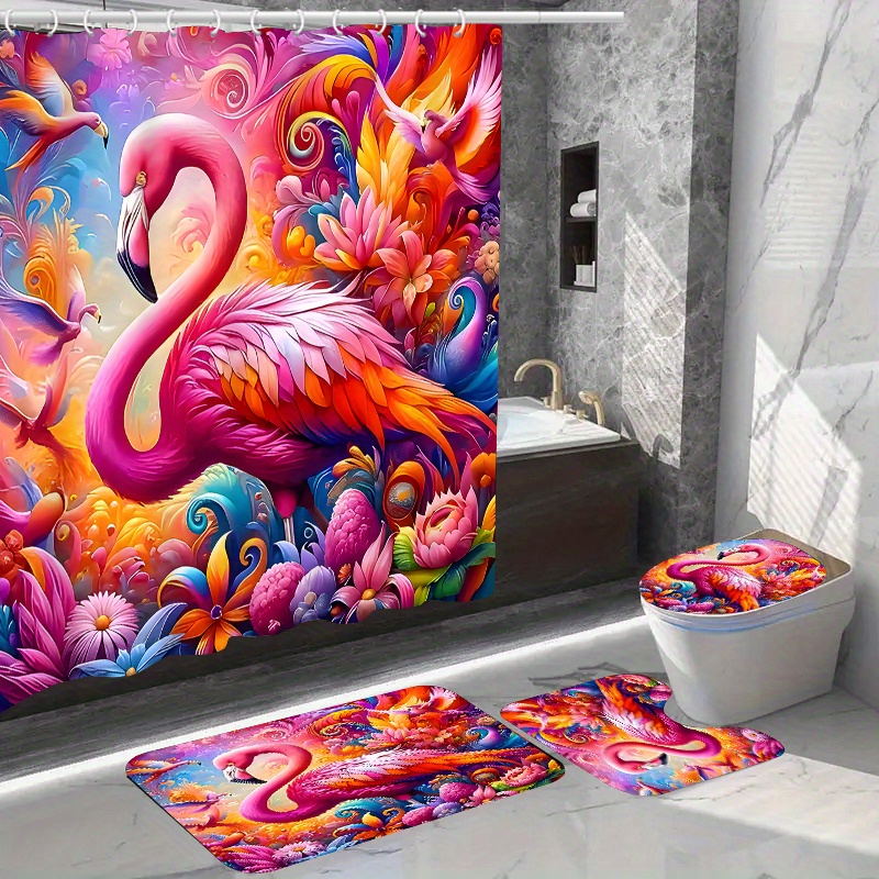 

1pc/4pcs Home Decor Waterproof Shower Curtain Sets With 12 Hooks Toilet Seat Cover Bathroom Mat Non-slip Rug Carpet Polyester Fabric Washable Curtain For Windows Bathroom Accessories