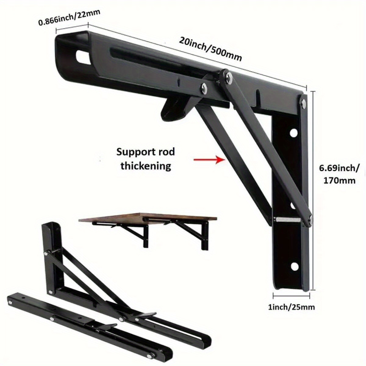 

2 Piece Black Stainless Steel Bracketed Laminate Tray Folding Partition Tray, Wall Support Shelf, 10 In./20 In.