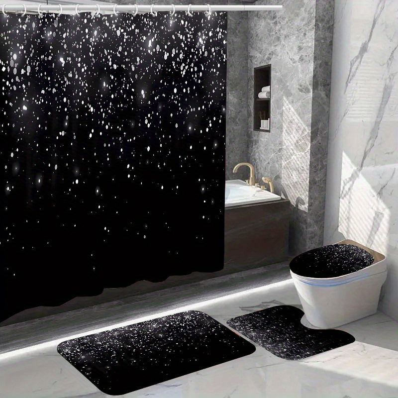 

1pc/4pcs Home Decor Waterproof Shower Curtain Sets With 12 Hooks Toilet Seat Cover Bathroom Mat Non-slip Rug Carpet Polyester Fabric Washable Curtain For Windows Bathroom Accessories