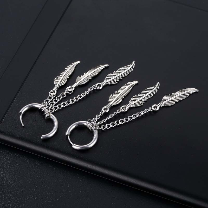 

Stainless Steel Feather Chain Earrings For Men Women Sliver Black Punk Long Dangle Earrings Set Lightweight Fashion Party Birthday Jewelrychristmas Thanksgiving New Year Wedding Gift