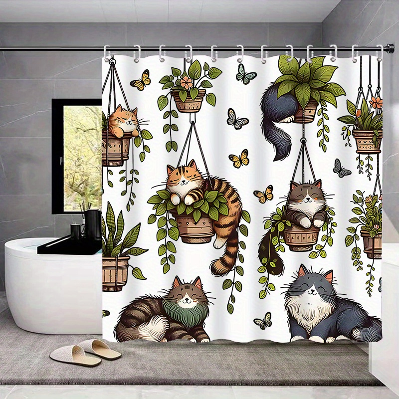 TEMU 1pc/4pcs Ensemble de rideaux de douche pour salle de bain avec 12 crochets, couvercle de siège de toilette, bain et couvre-couches de toilette
