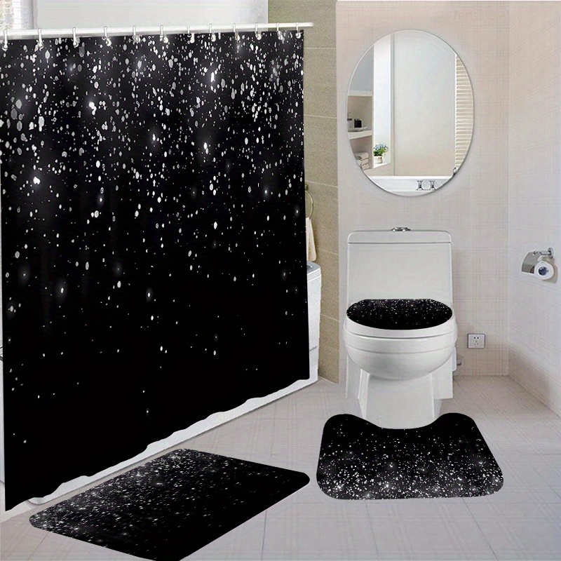 

1/4pcs Starry Night Pattern Shower Curtain Set, Waterproof Shower Curtain With Hooks, Non-slip Bath Rug, U-shape Mat, Toilet Lid Pad, Bathroom Accessories