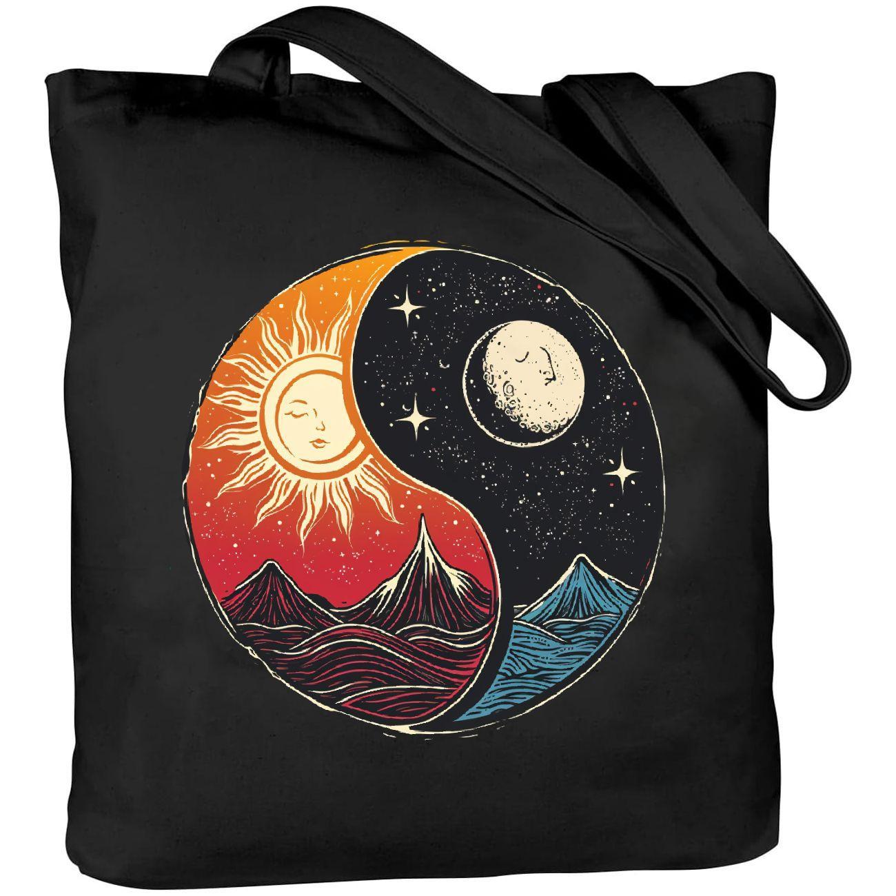 

1pc The Sun And Mountains, The Moon And Stars Pattern Canvas Tote Bags Durable Lightweight Shoulder Bag For Casual Fashion Commuting Shopping
