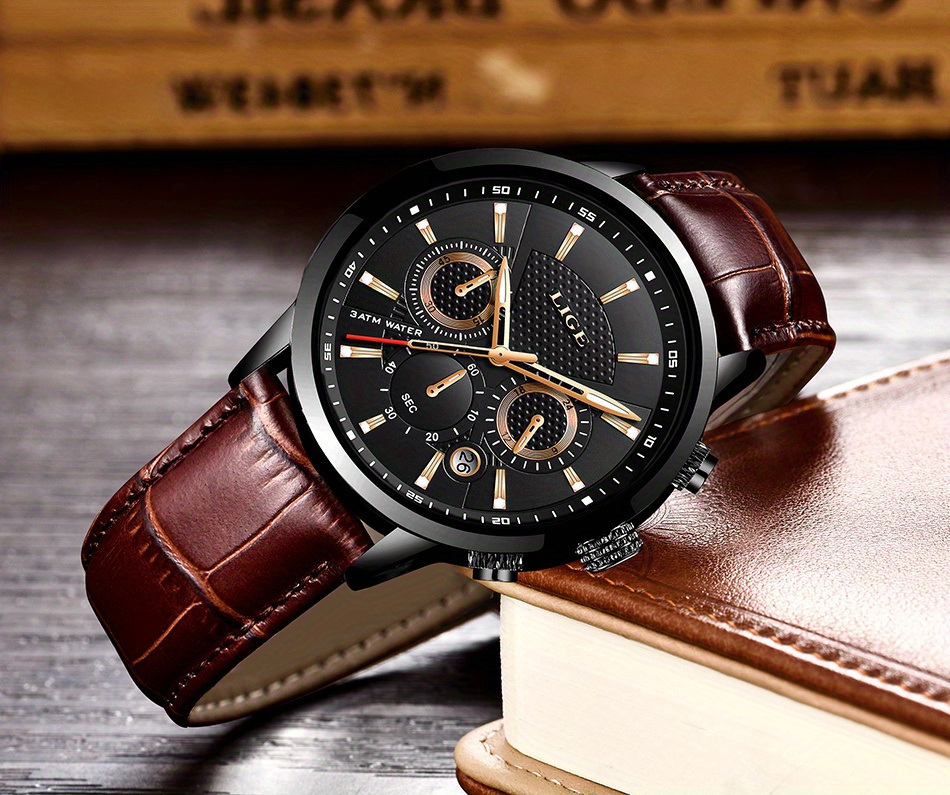 LIGE Fashion Watch Men's Top Brand Luxury Quartz Watch Leather Strap 30m Waterproof Business Casual Leather Watch Clock ebc89...