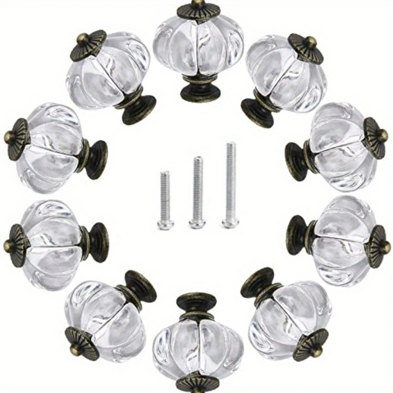 

10/20pcs Clear Acrylic Pumpkin Cabinet Knobs With Antique Finish, Vintage Decorative Drawer Pulls Set, Diy Handles For Furniture, Includes 3 Different Screw Sizes