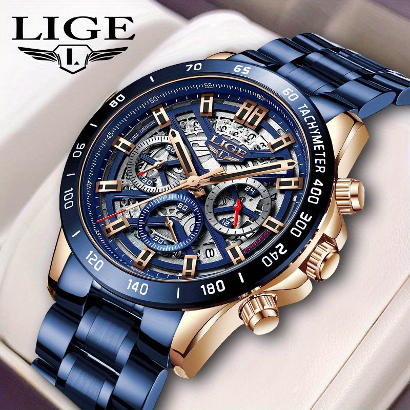 

Lige Watch For Men Top Brand Luxury Men Watch Fashion Business Sports Quartz Chronograph Wristwatches Hollowed Out Chronograph Watch
