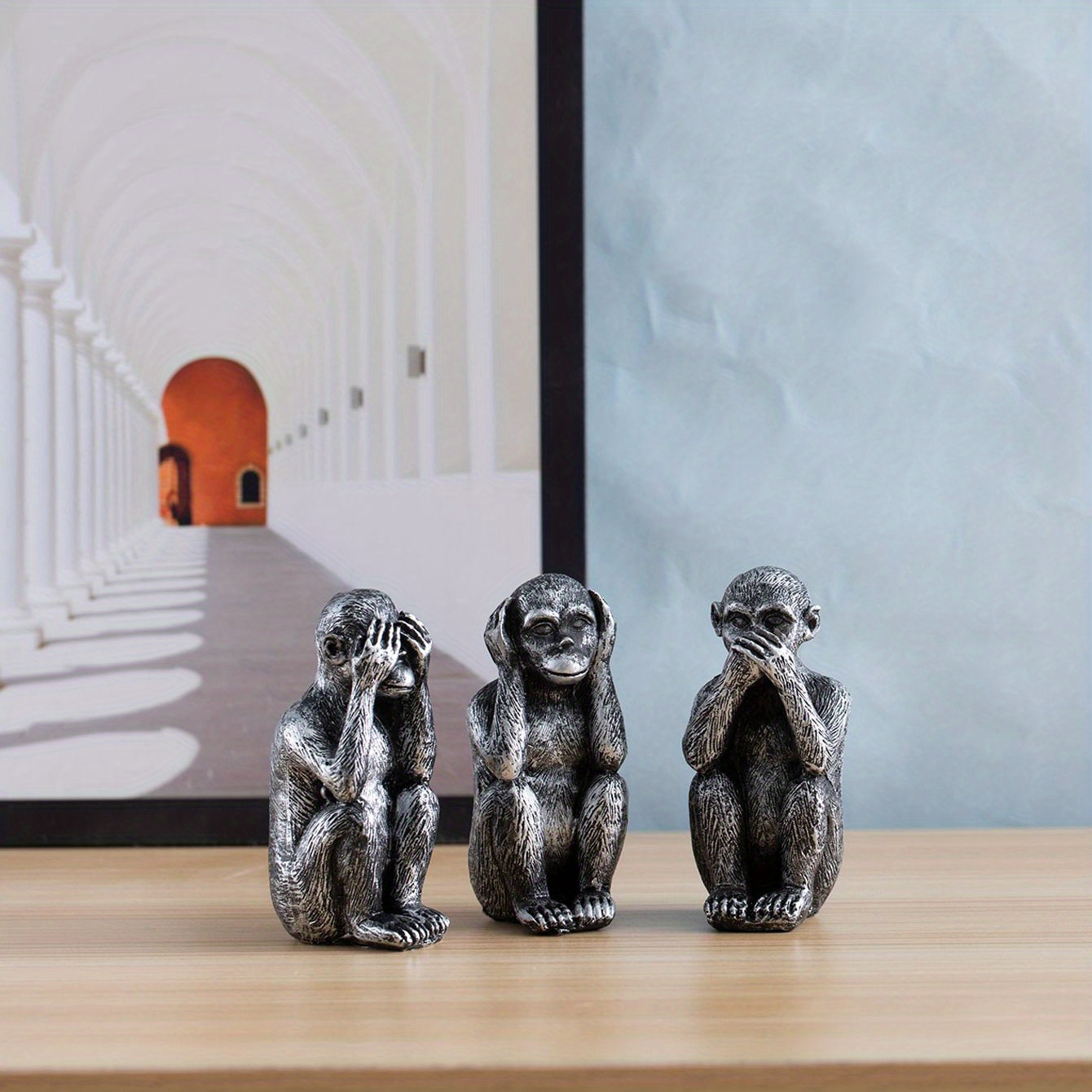 3pcs Set Modern Resin Monkey Sculpture For Living Room, Bedroom, And Dining Room - Speak No Evil Desktop Ornament For Home Decor
