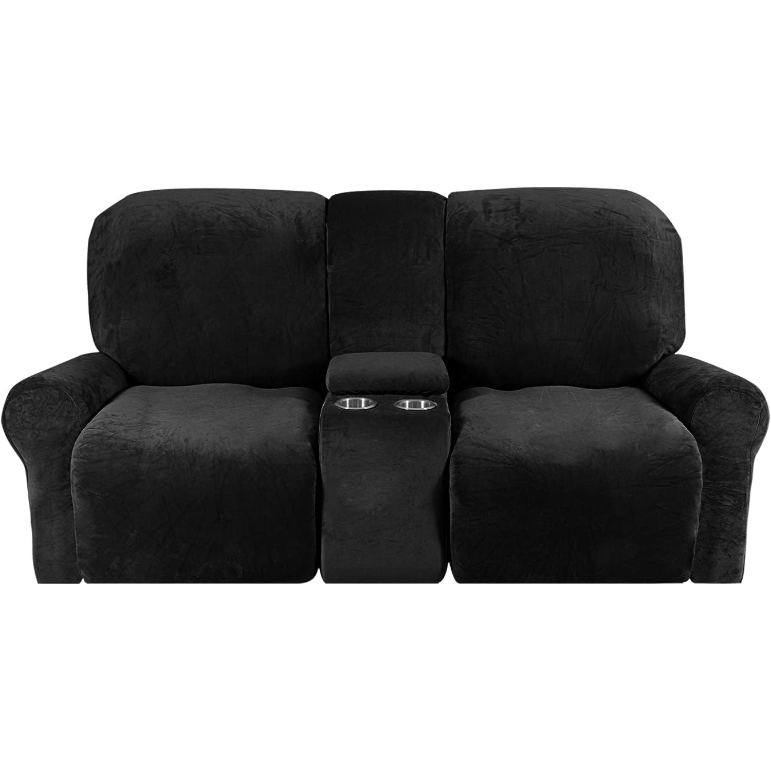 

Recliner Sofa Covers 2 Seater Sofa Covers With Cup Holder, Velvet Stretch Recliner Loveseat Slipcovers With Middle Console, 2 Seater Couch Cover Washable Furniture Protector Christmas Decor