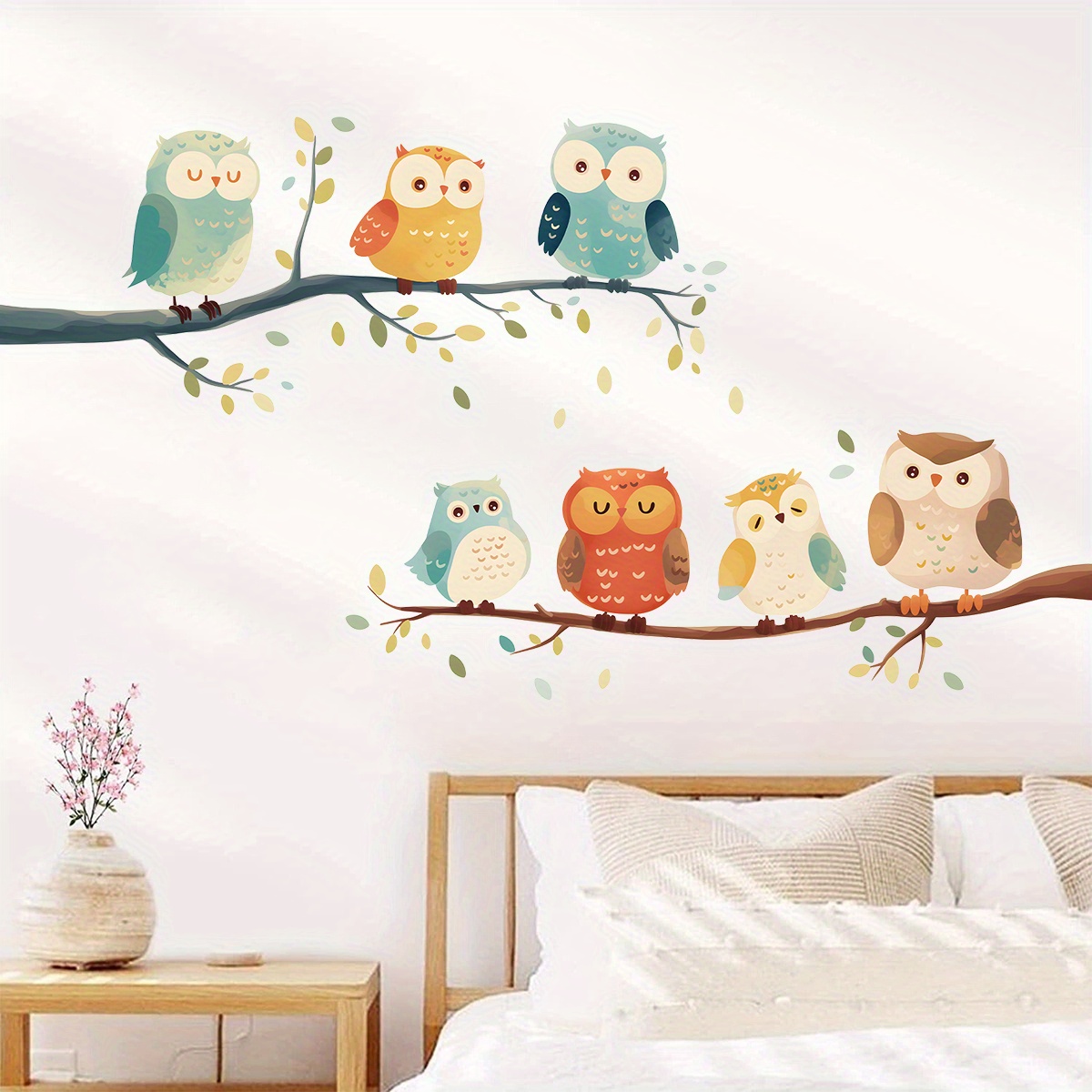 Cartoon Cute Owl Branches Animal Wall Stickers Removable For Bedroom Living Room Hallway Bedside Decoration Wall Decal