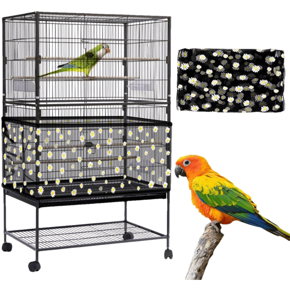 

Bird Cage Seed Catcher With Daisy Pattern: Soft Nylon Mesh Net For Parrots, Parakeets, And Macaws (black)