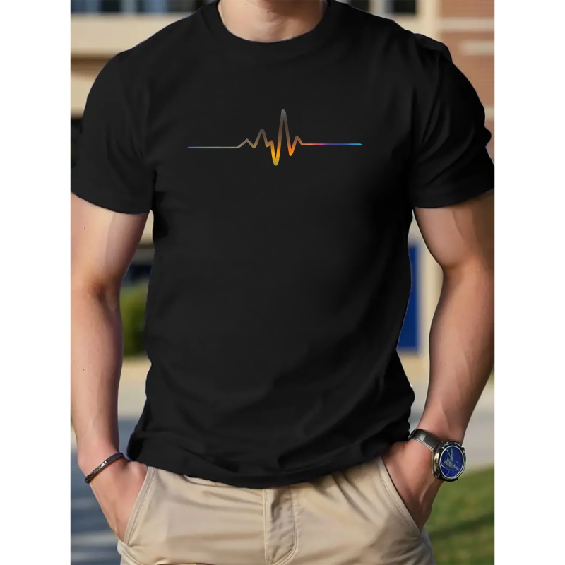 

Minimalist Line Laser Print Men's Cotton Crew Neck Short Sleeve Tees, Summer Trendy T-shirt, Casual Comfortable Top For Outdoor Sports & Vacation Camping