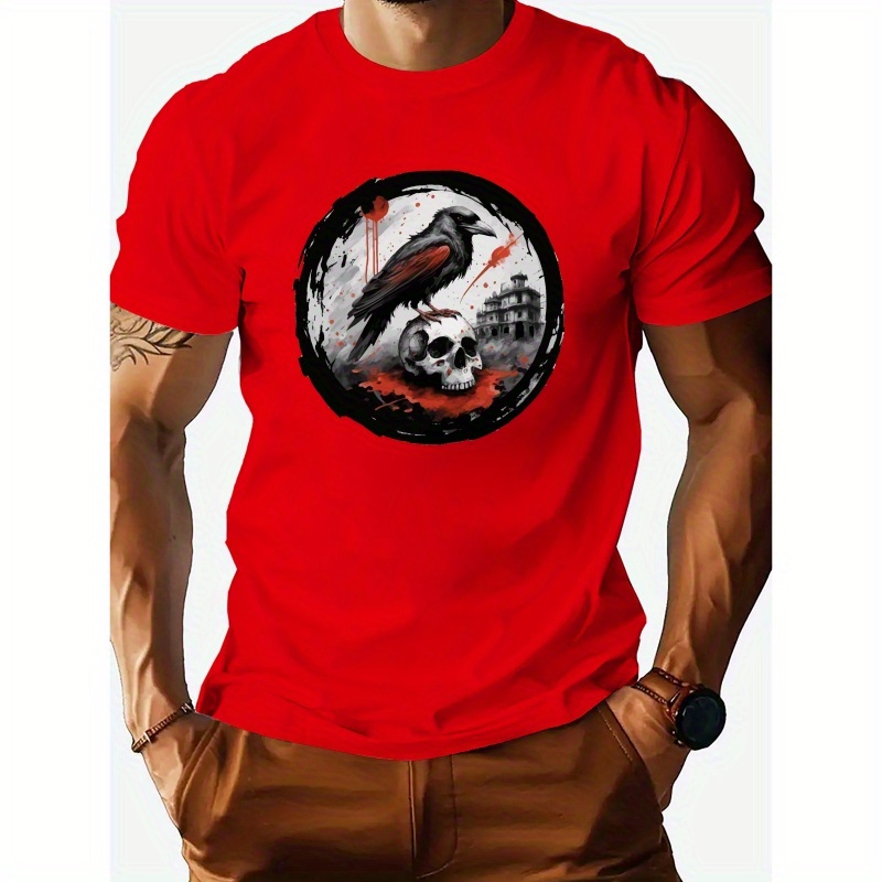 

Sparrow On The Skull Graphic Cotton Short-sleeved T-shirt American Fashion Trendy Brand Printed Bottoming Shirt For Men And Teenagers Spring And Summer Round Neck Casual Versatile Top
