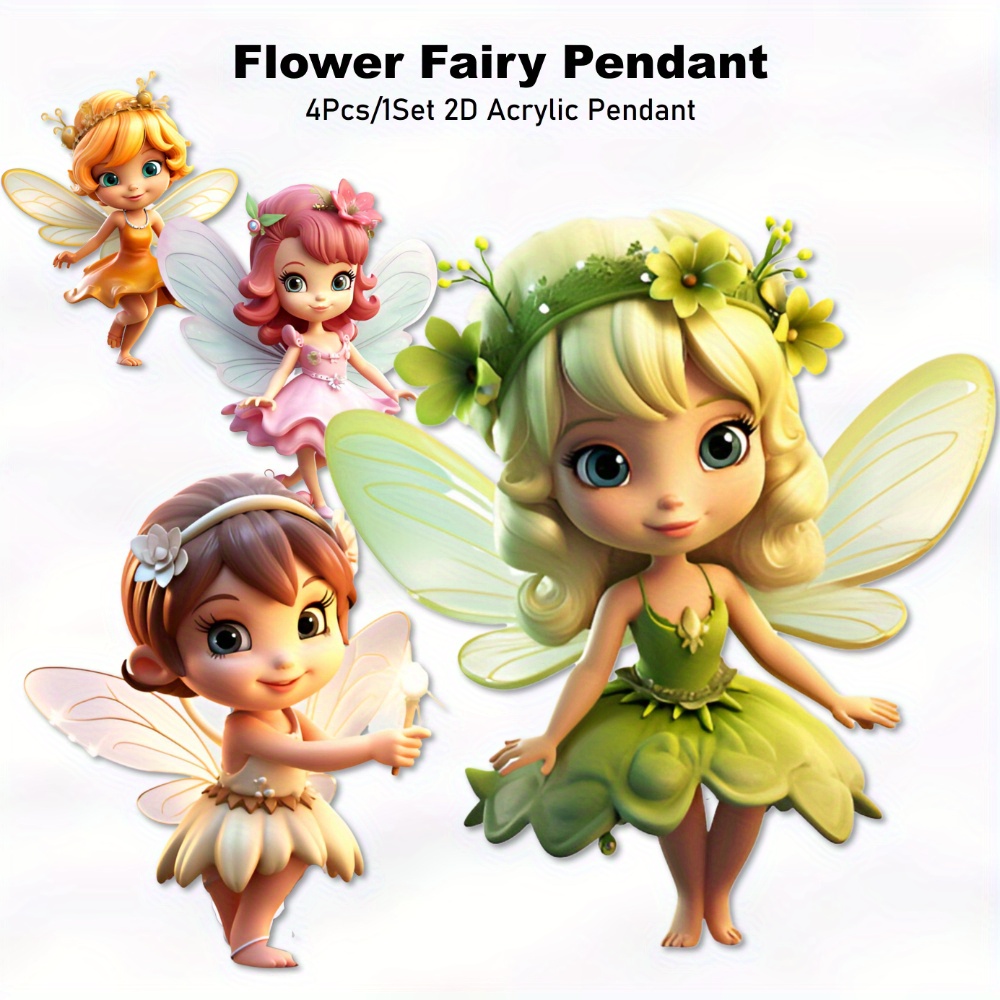 

4-piece Flower Fairy Acrylic Pendant Set - Versatile 2d Charms For Car, Home & Backpack Decor | Cute Aesthetic Accessories For Teens