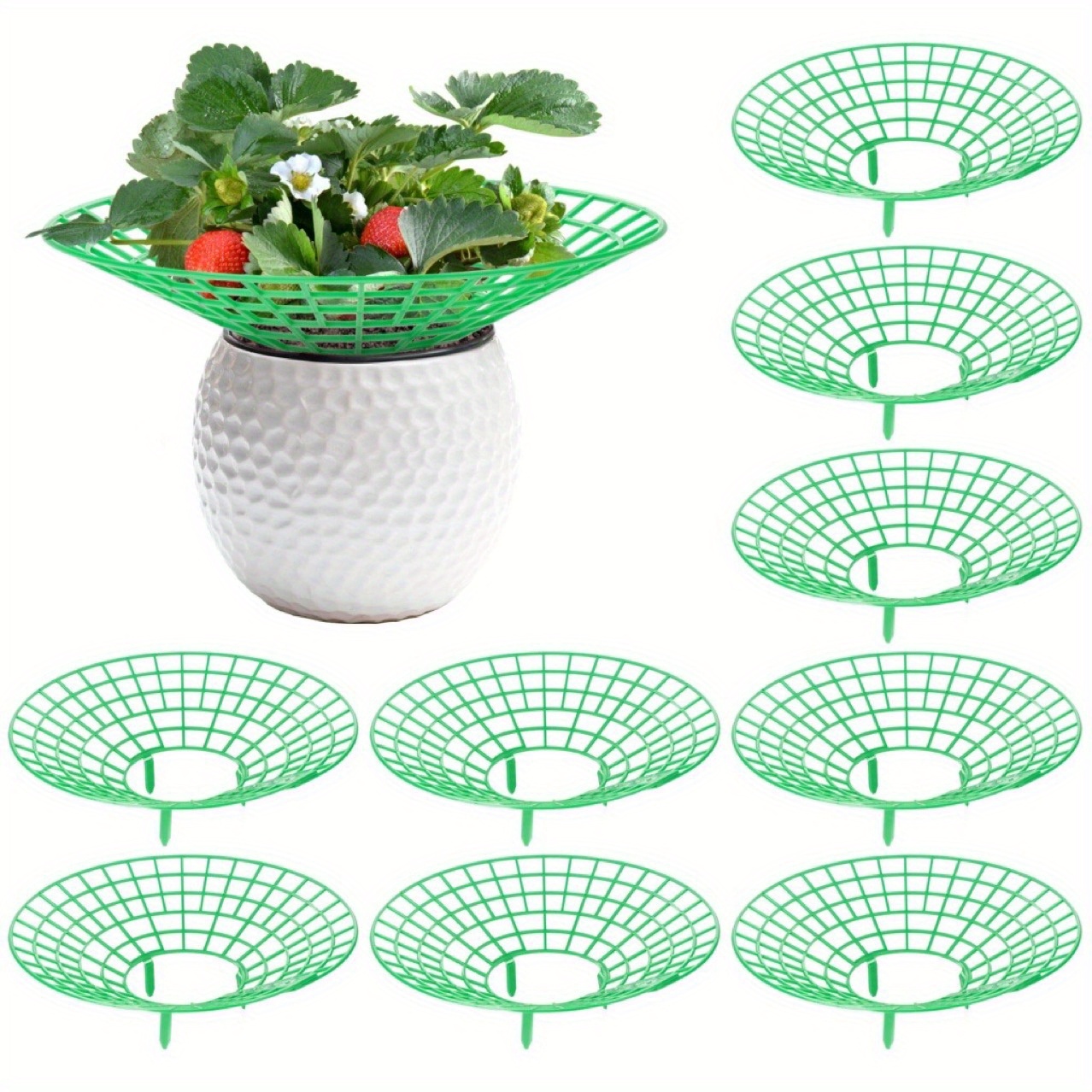 

10-pack Round Plastic Strawberry Support Stands - Garden Fruit Plant Care Accessories, Corrosion-resistant, Protects Strawberries & Melons