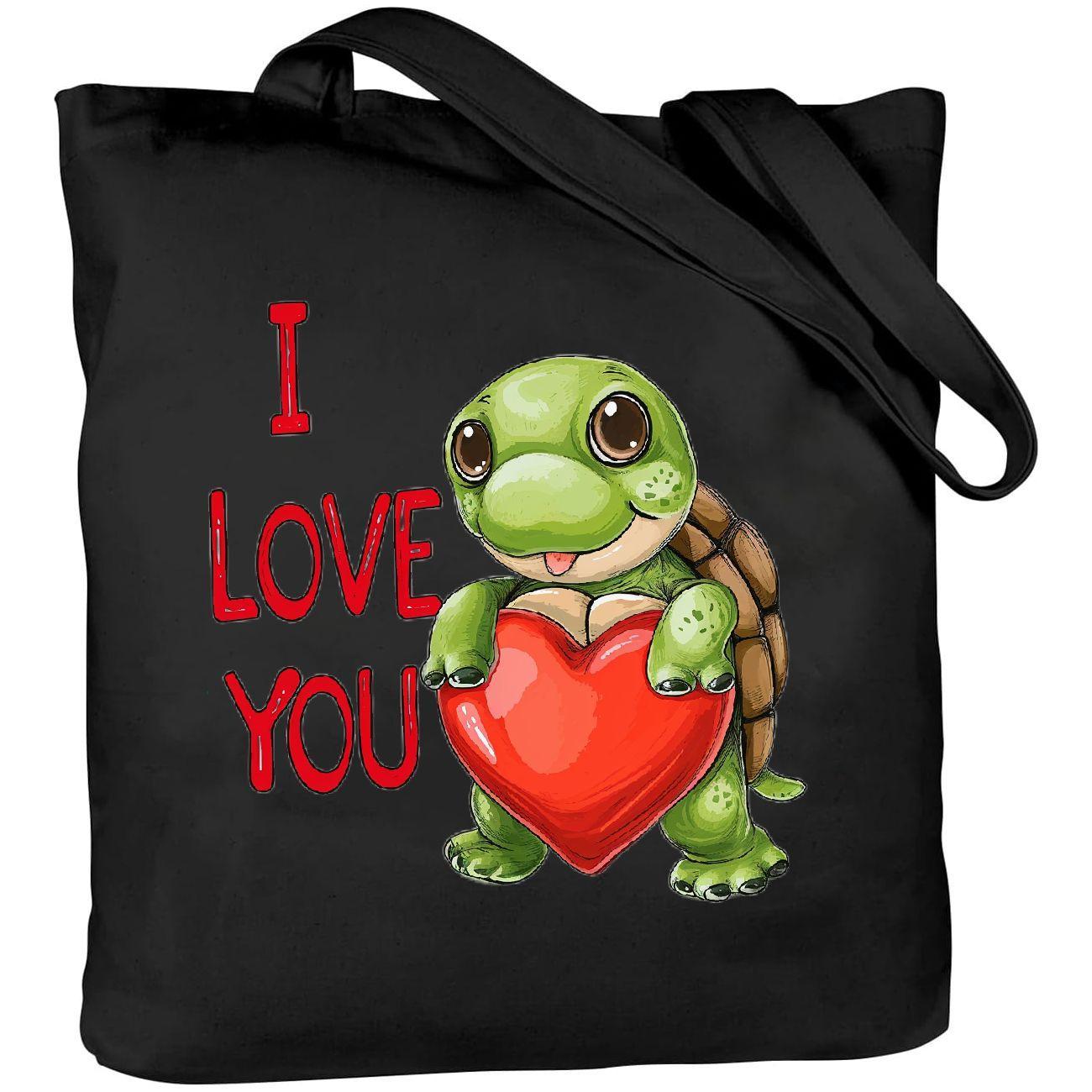 

1pc Cute Turtle And I Love You Print Canvas Tote Bags Durable Lightweight Shoulder Bag For Casual Fashion Commuting Shopping Bag