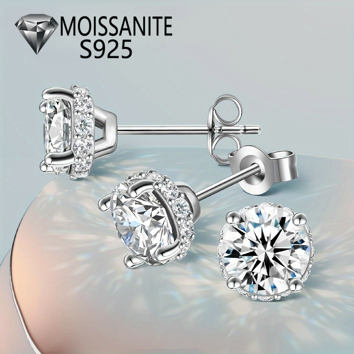 

1 Pair Elegant Classic Moissanite 925 Sterling Silver Stud Earrings 1 Carat Each Unisex Ear Jewelry With Gift Box For Birthday, Anniversary Everyday Wear, Dates, Parties, Vacations, Honeymoon