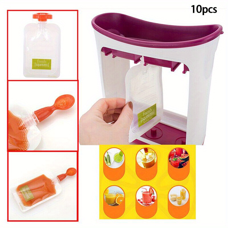 

10pcs Reusable Squeeze Pouches, Bpa-free Vacuum Sealer Bags For Puree & Smoothies – No-electricity Needed Sealable Freshness Packs