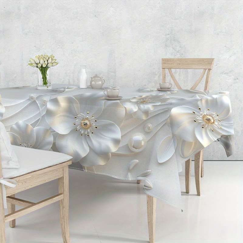 

3d Floral Print Polyester Tablecloth - Washable, Universal Holiday Decoration For Party, Picnic, And Festive Occasions - Rectangular Shape