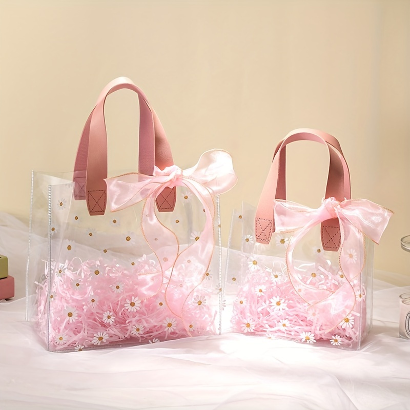 

Chic Daisy Print Transparent Tote Bag - Durable Pvc, Perfect For Gifts & Toiletries
