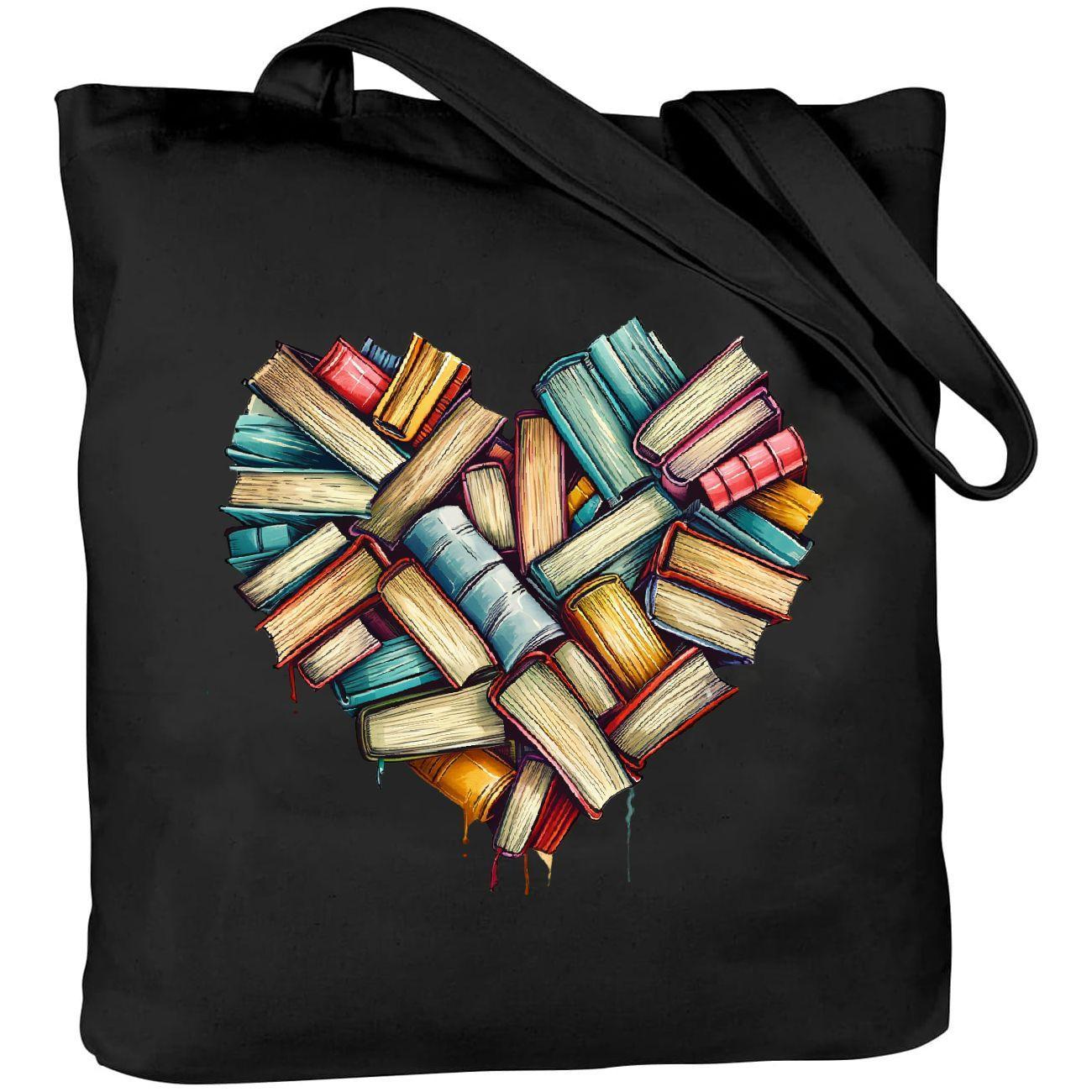 

1pc Heart Books Pattern Canvas Tote Bags Casual Large Capacity Shoulder Bag, Lightweight Shopping Bag