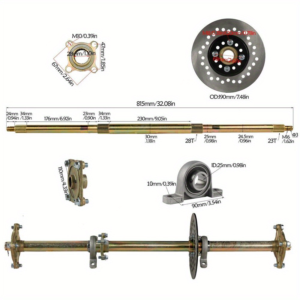 TEMU High-quality 810mm Drift Trike Go Kart Rear Axle Kit Complete For 6" Wheels Hubs Atv Buggy Motorcycle Replacement Parts