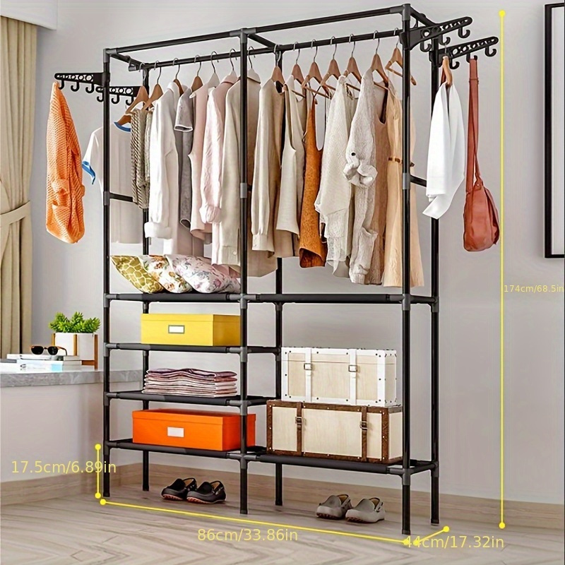 

Versatile Freestanding Garment Rack With Hooks - Polished Metal Coat & Shoe Organizer, Multi-layer Clothes Storage For Bedroom