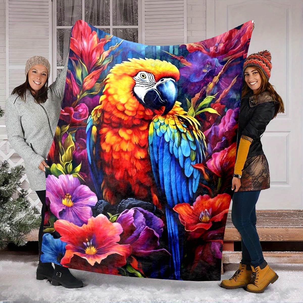 

Tropical Rainforest Parrot & Floral Art Flannel Throw Blanket - Soft, Cozy, And Warm For All Seasons