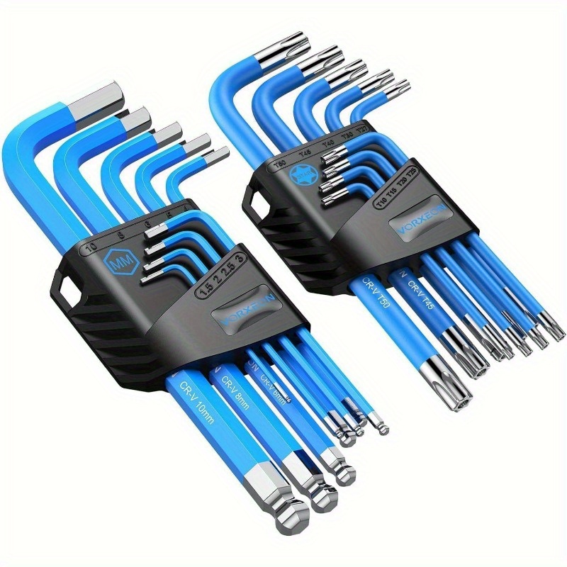 

18pcs Allen Wrench Star Key Set, Metric Ball End Hex Key Set L-key With Visible Coding For Bike Motorcycle Repair Furniture Assembly Household Diy (1.5mm-10mm & T10-t50)