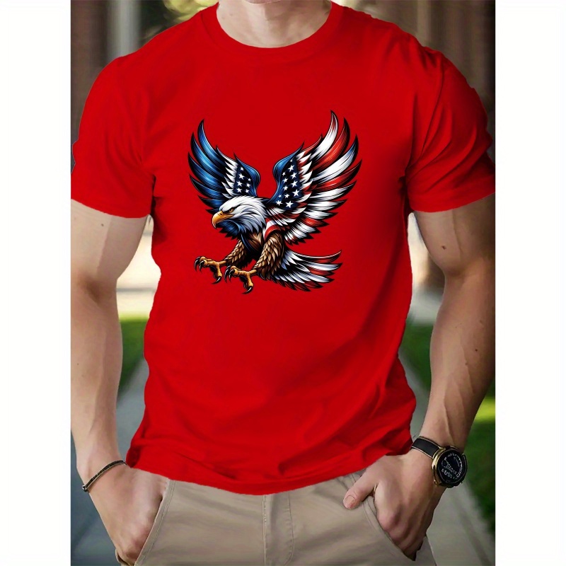 

Eagle Pattern Print Men's Cotton Crew Neck Short Sleeve Tee Fashion T-shirt, Casual Comfy Breathable Top For Spring Summer Holiday Men's Clothing As Gift