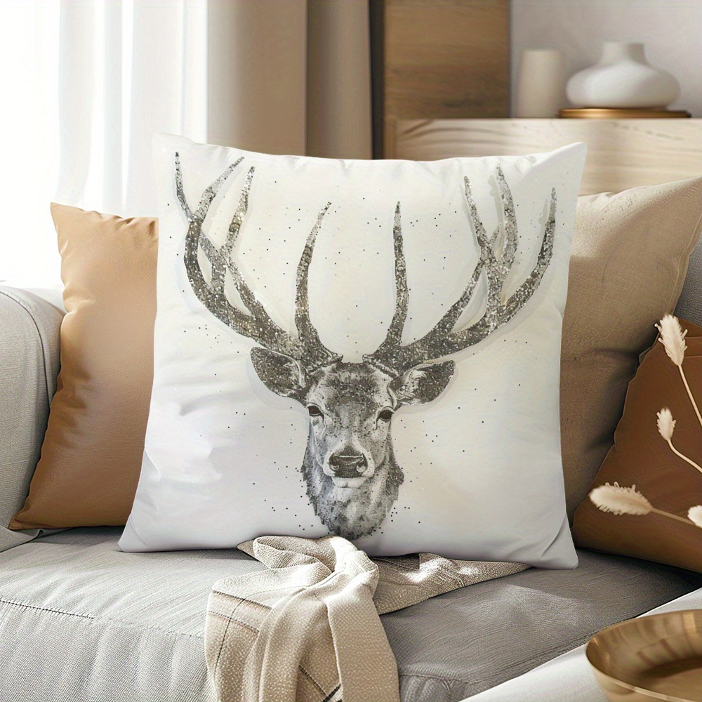 

Chic Retro Elk & 17x17in Plush Pillowcase - Soft, Single-sided Print With Zip Closure, Machine Washable, Stain-resistant & Hypoallergenic - Living Room & Bedroom Decor (pillow Not Included)