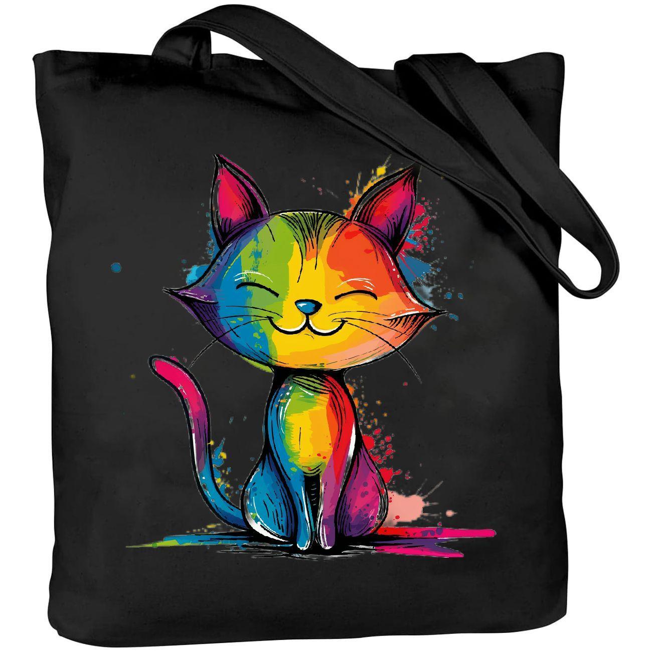 

1pc Colourful Cartoon Cat Pattern Canvas Tote Bags, Durable Lightweight Shoulder Bag For Casual Fashion Commuting, Shopping Bag