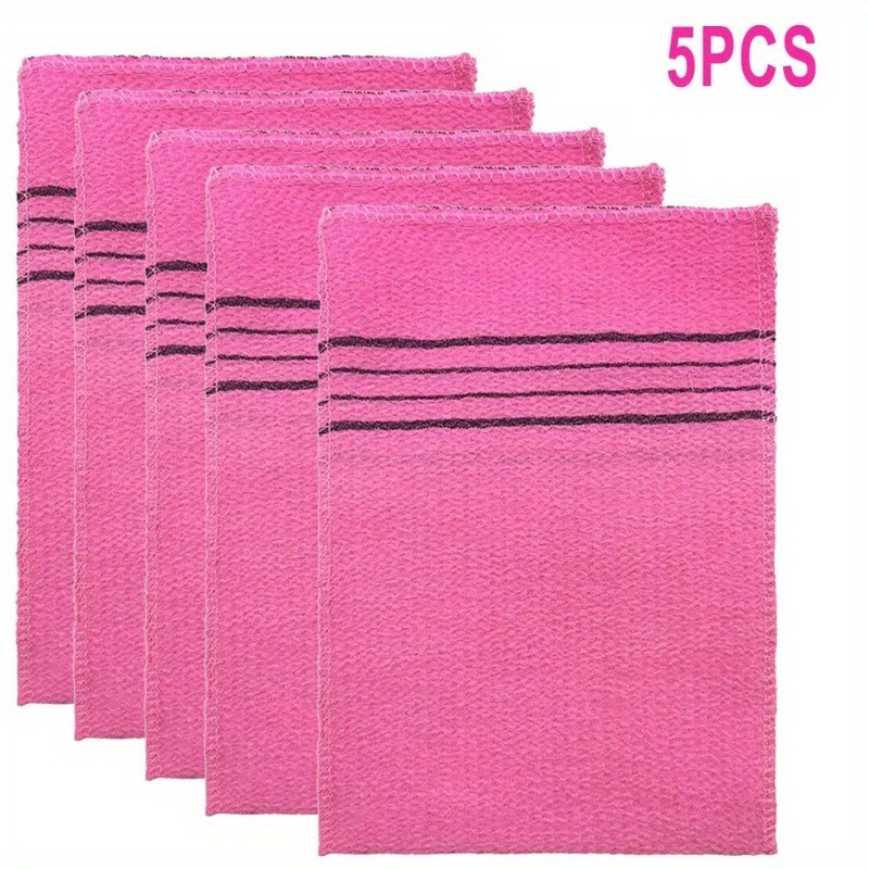

5pcs Korean Style Exfoliating Shower Towels - Nylon Bath Scrub Mitts For Deep Clean & Dust Removal, Soft Washcloths