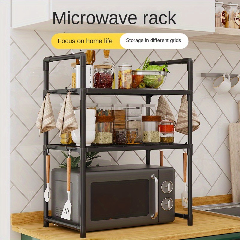 

1pc Stainless Steel Microwave Rack, Kitchen Storage Shelf, Floor-to-floor Organizer For Dining Room, Oven Rack