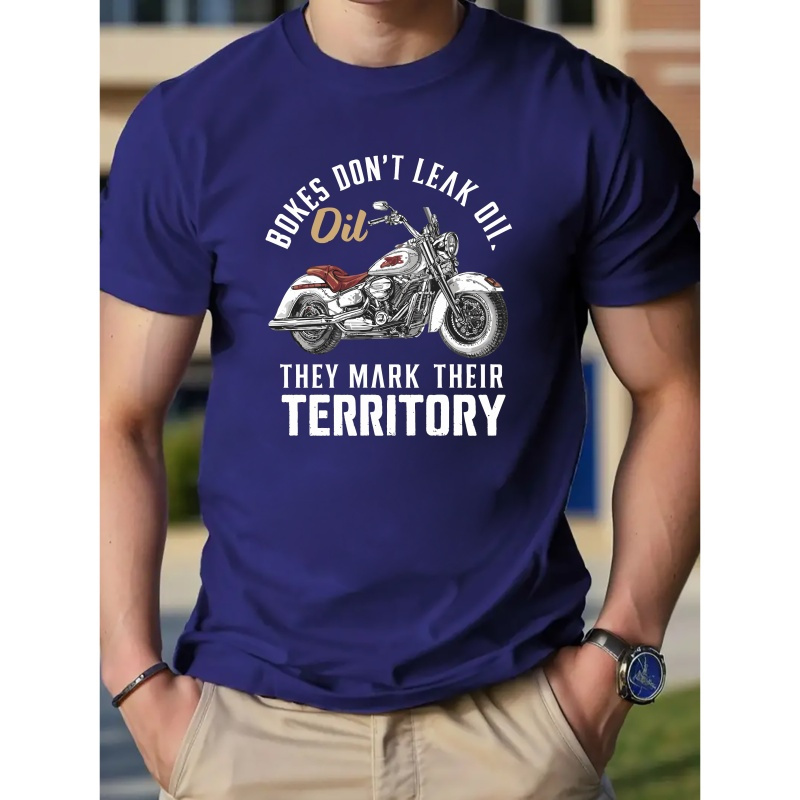

Motorcycle & Letters Print Men's Cotton Crew Neck Short Sleeve Tee Fashion T-shirt, Casual Comfy Breathable Top For Spring Summer Holiday Men's Clothing As Gift