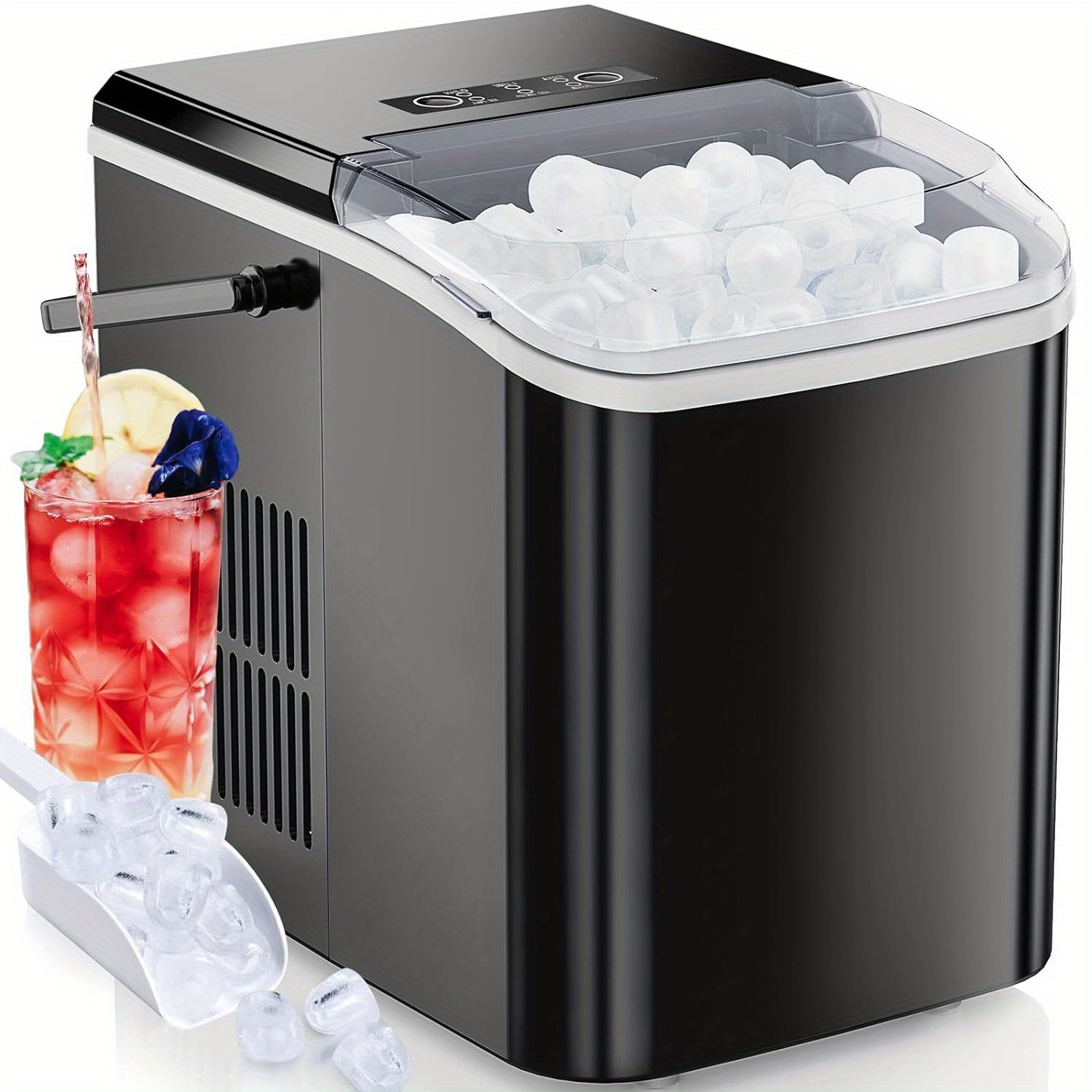 

Dumos Countertop Ice Maker Portable Ice Machine Self-cleaning 9 Cubes In 6 Mins, 26.5lbs/24hrs, 2 Sizes Of Bullet Ice, With Ice Scoop, Basket And Handle