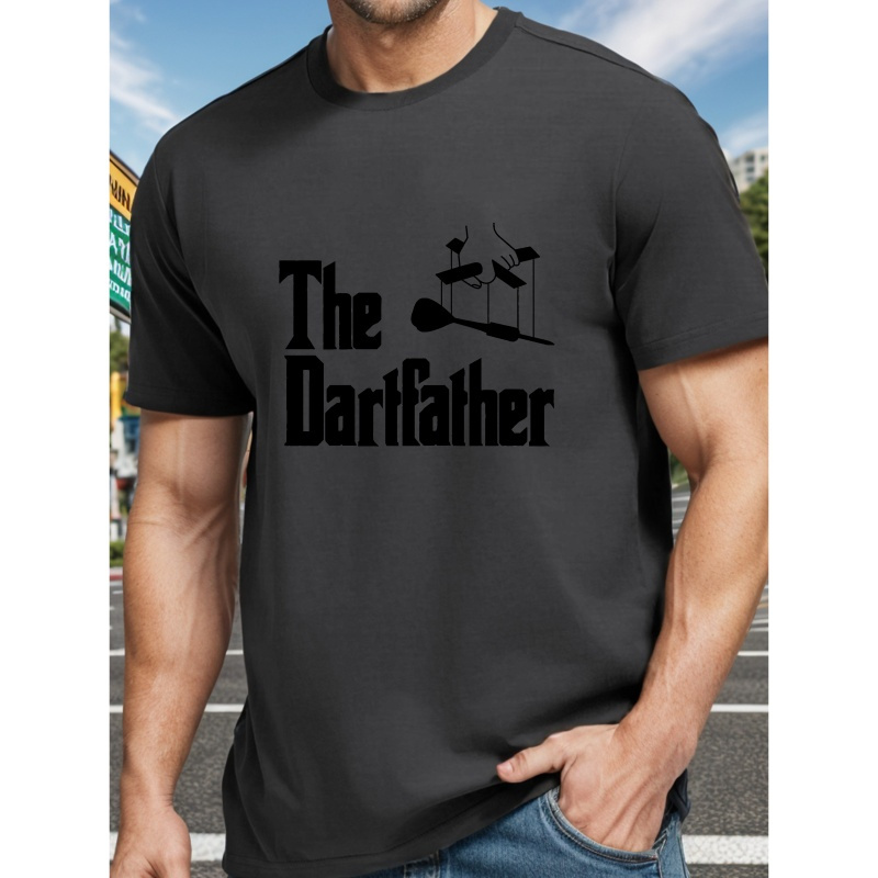 

The Dartfather Letter Print Men's Crew Neck Short Sleeve Tees, Summer Trendy T-shirt, Casual Versatile Comfy Breathable Top For Daily Street Outdoor Sports