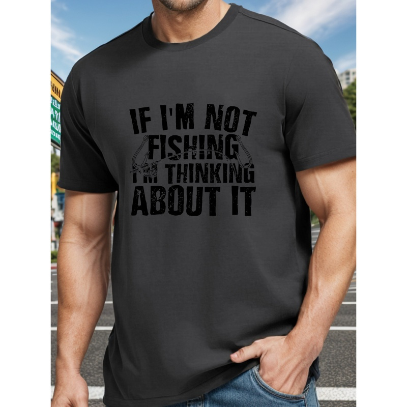 

Fishing Slogan Print Men's Crew Neck Short Sleeve Tees, Summer Trendy T-shirt, Casual Versatile Comfy Breathable Top For Daily Street Outdoor Sports