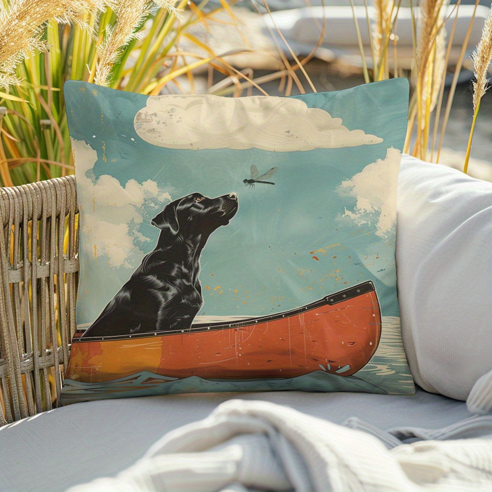 

Chic Black Lab & Dragonfly Kayak Design - 17x17in Soft Plush Pillowcase, Zip Closure, Machine Washable - Perfect For Living Room & Bedroom Decor (pillow Not Included)